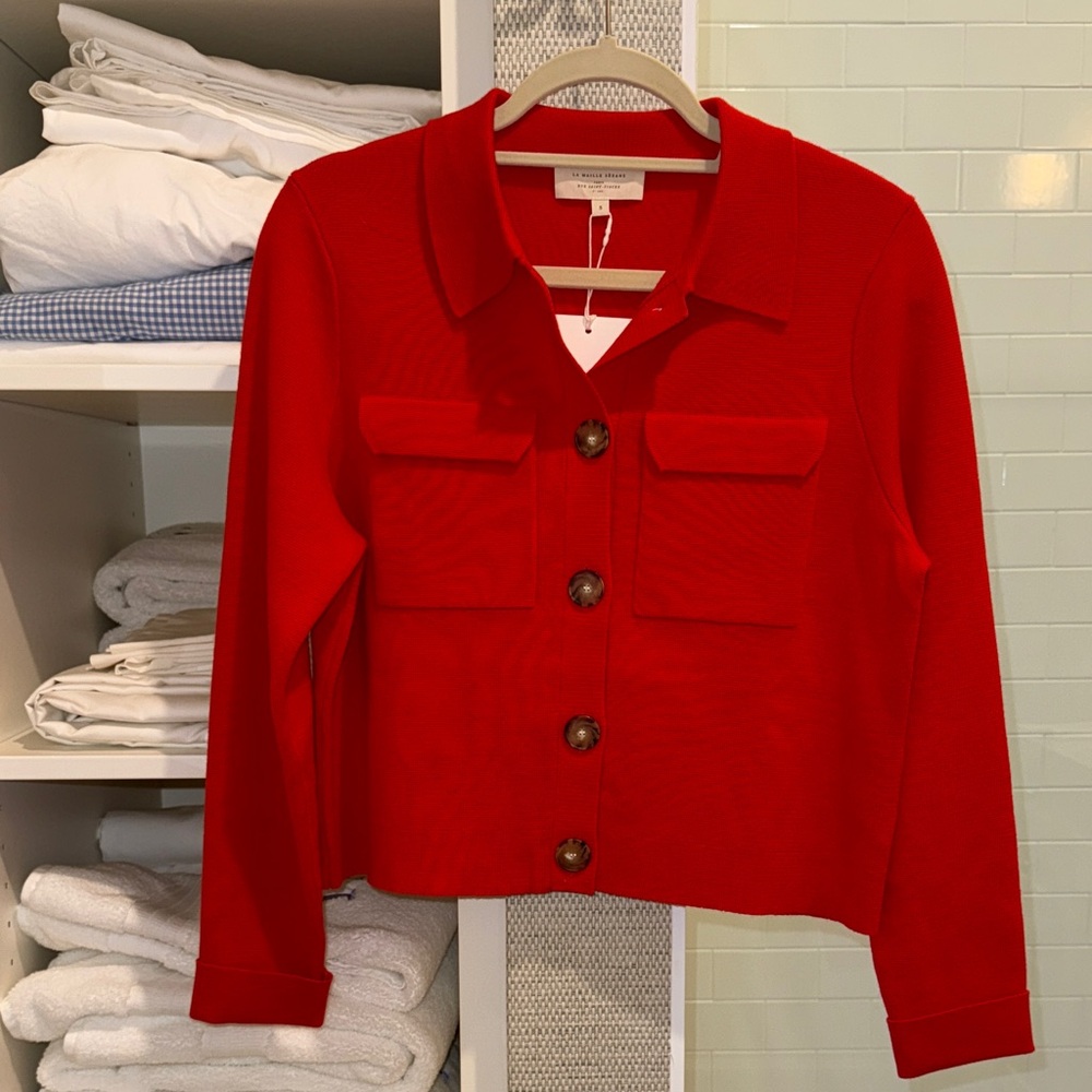 La Maille Sézane Red Button-Up Cardigan